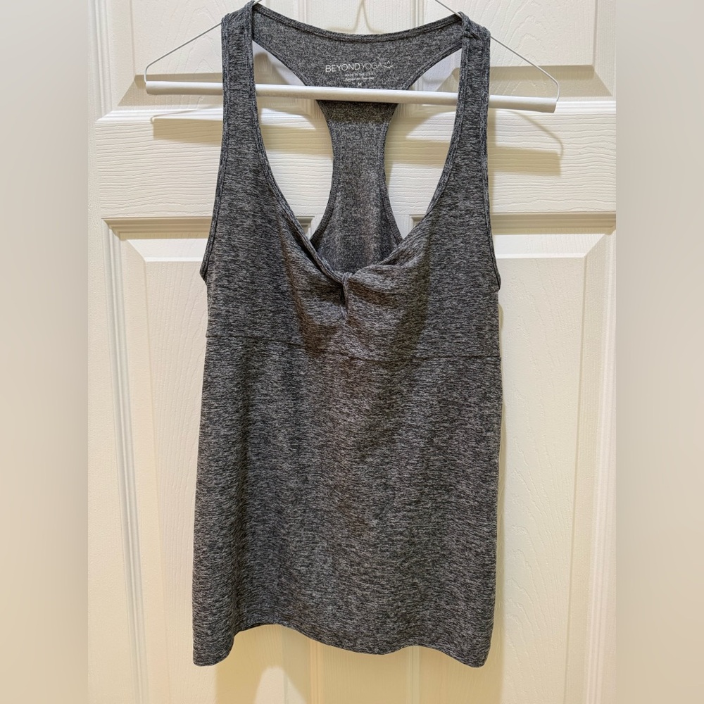 Beyond Yoga Space Dye Gray Twist Front Racerback Tank Top Size Medium